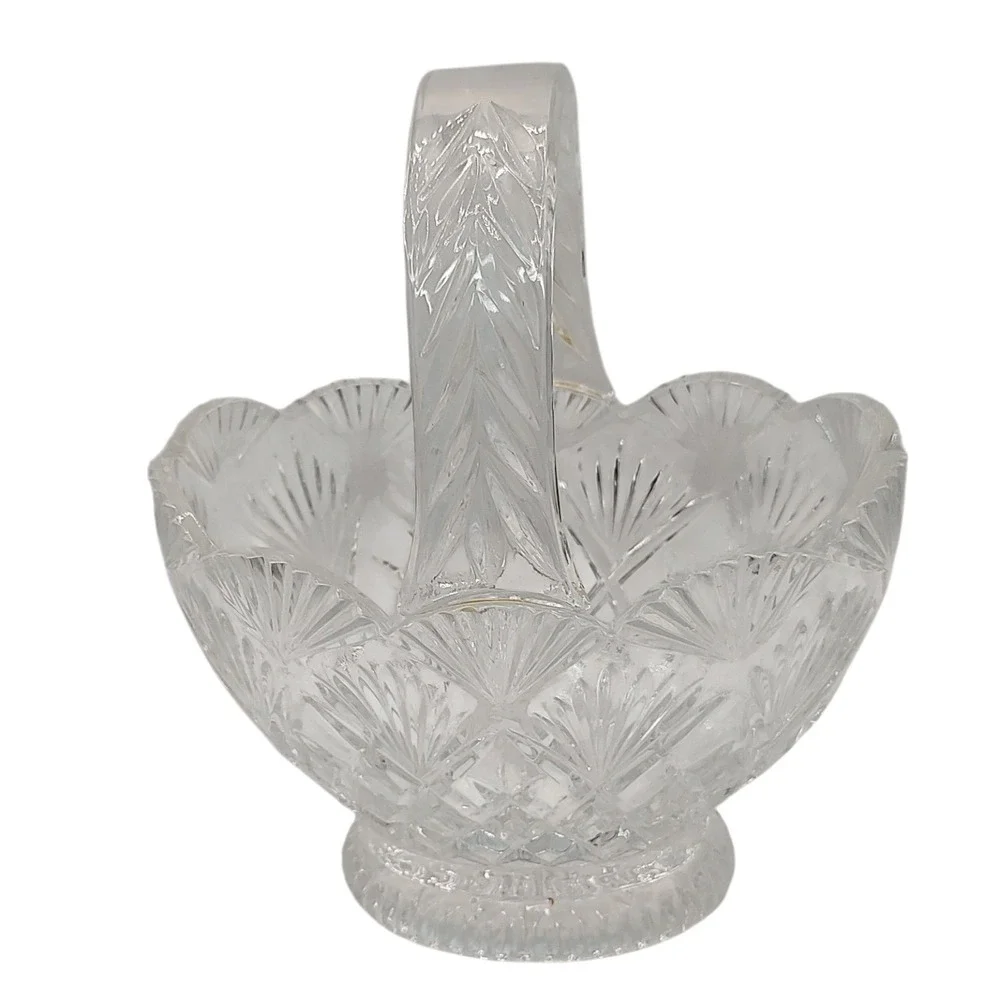 Imperial Slovakia‎ Lead Crystal Basket with Handle Diamond Fan Pattern SEE